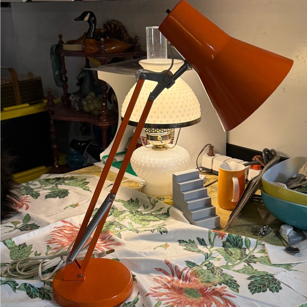 Mid Century Orange Desk Lamp Adjustable Drafting Lamp